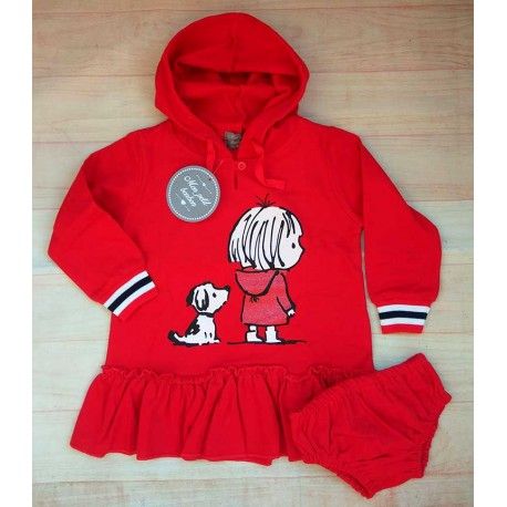 Mon Petit Bonbon Winter Baby Girl Red Dress Dog and Girl