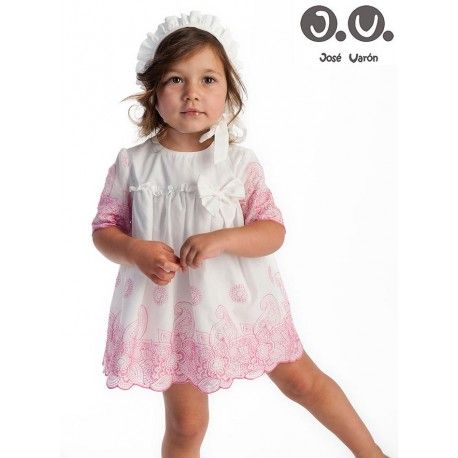 Jose Varon Summer Baby Girl Dress White and Fuchsia