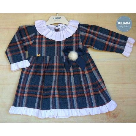 Juliana Winter Baby Girl Dress Brown and Navy Squares