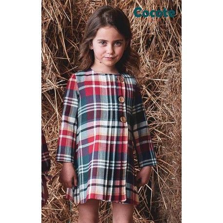 Cocote Winter Girl Dress Bue and Red Squares