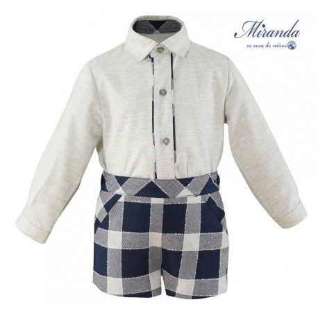 Miranda Winter Baby Boy Set Gray and Navy Squares