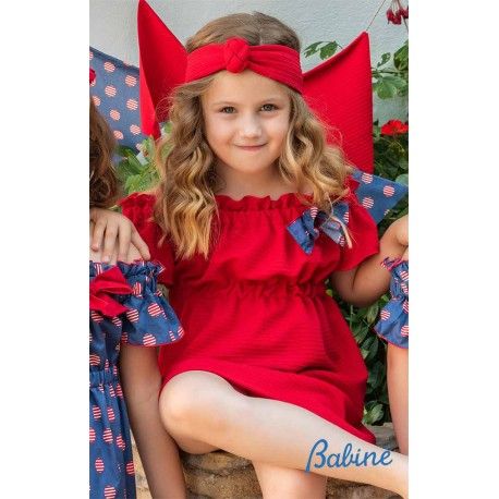 Babiné Summer Girl Red Dress with Blue Tie