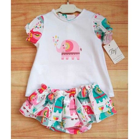 Blanca Valiente Summer Baby Girl Set Elephants Knickers