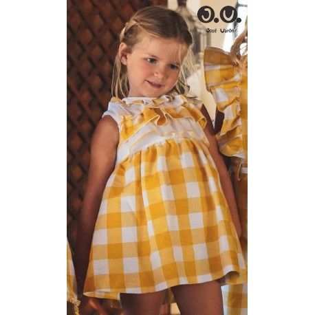 José Varón Verano Vestido niña Mostaza Cuadros