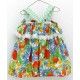 Foque Summer Girl Dress Printed Flowers Green Stripes