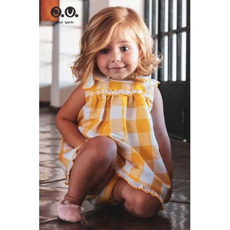 Jose Varon Summer Baby Girl Dress Ocher Squares