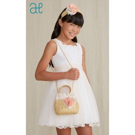 Abel & Lula Summer Girl Beige Dress Plumetis Salmon Tulle