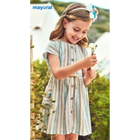 Mayoral Summer Girl Dress Green Stripes