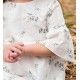 Blanca Valiente Verano Vestido niña Blanco Hojas Manga Francesa