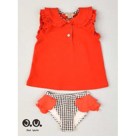 José Varón Verano Conjunto niña Baño Rojo y Vichy