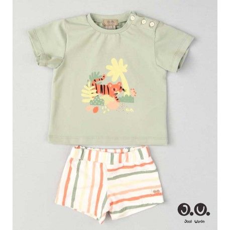 Jose Varon Summer Boy Swim Green Set Stripes