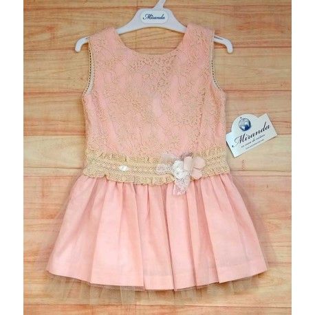Miranda Verano Vestido niña Rosa Tul con Flor