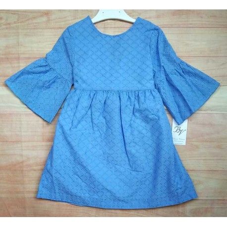 Blanca Valiente Summer Girl Embroidered Blue Dress Mid Sleeve