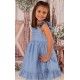 Blanca Valiente Verano Vestido niña Azul Porcelana Bordado