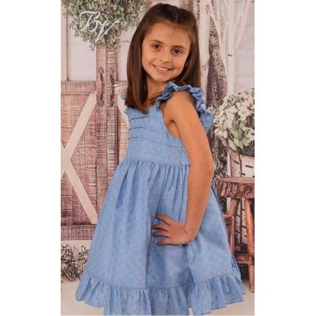 Blanca Valiente Summer Girl Embroidered Blue Dress