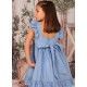Blanca Valiente Verano Vestido niña Azul Porcelana Bordado