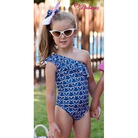 Debesos Summer Girl Navy Swimsuit Hearts