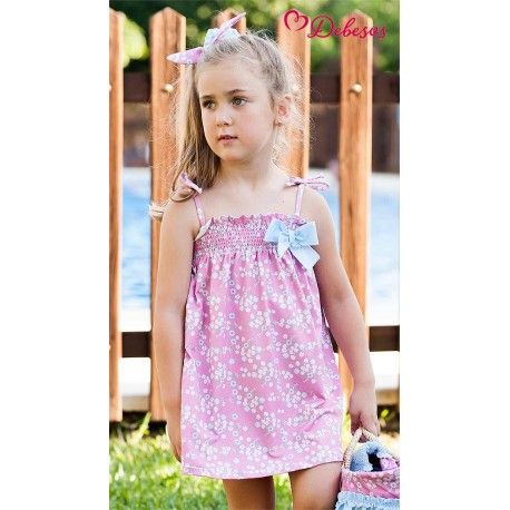 Debesos Verano Vestido niña Baño Rosa con Florecitas
