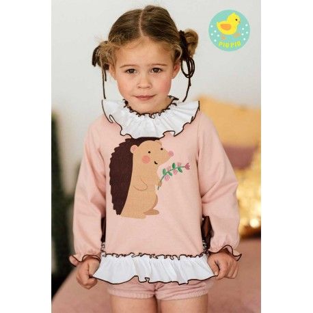Pio Pio Winter Baby Girl Pink Set Hedgehog