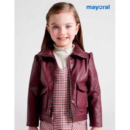Mayoral Winter Girl Wine Leatherette Jacket Pockets