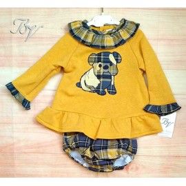 Blanca Valiente Invierno Conjunto bebé niña Mostaza Perrito