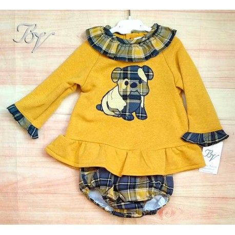 Blanca Valiente Invierno Conjunto bebé niña Mostaza Perrito