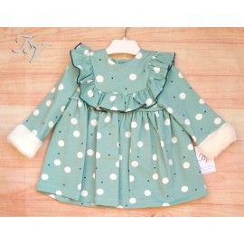 Blanca Valiente Invierno Vestido bebé niña Verde Agua Topos