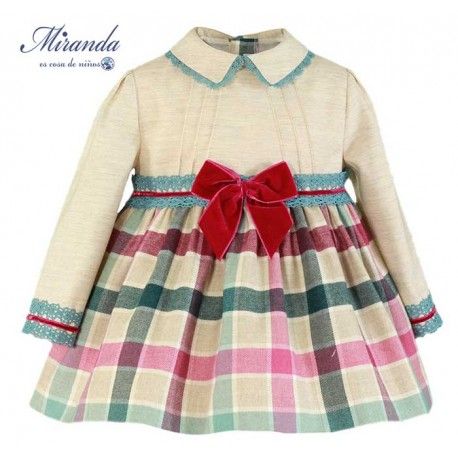 Miranda Winter Baby Girl Beige Dress with Squares