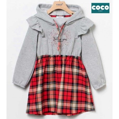 Coco Acqua Winter Girl Gray Dress with Red Squares