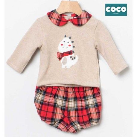 Coco Acqua Winter Baby Boy Set Dinosaur Red Squares