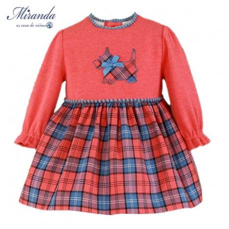 Miranda Invierno Vestido bebé niña Perrito Coral y Cuadros