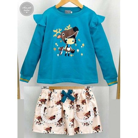 Mon Petit Bonbon Invierno Conjunto niña Ciervo Falda