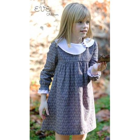 Eve Children Invierno Vestido niña Gris Estampado con Cuello Blanco