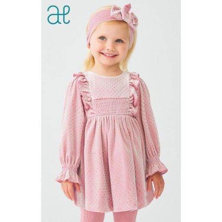 Abel & Lula Winter Baby Girl Pink Velvet Dress