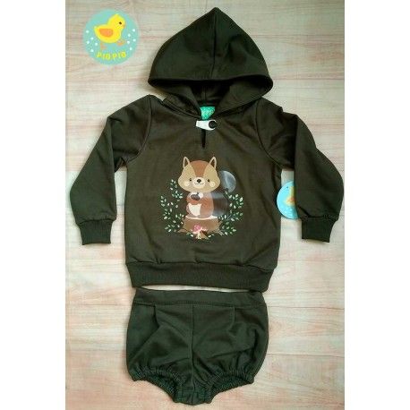 Pio Pio Winter Baby Boy Green Set Squirrel