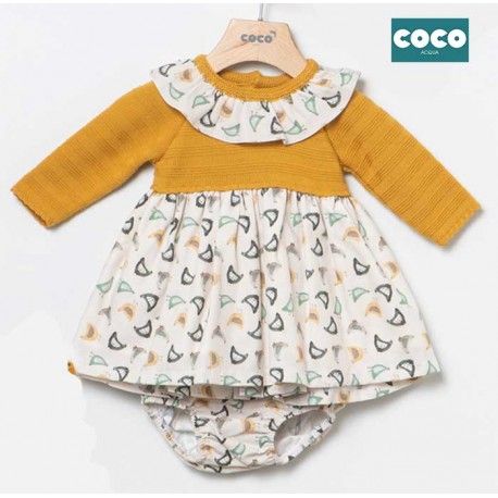 Coco Acqua Winter Baby Girl Ocher Dress Hens