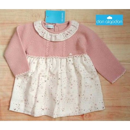 Don Algodon Winter Baby Girl Pink Dress Stars