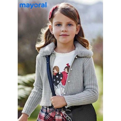 Mayoral Winter Girl Gray Cardigan Furry Collar