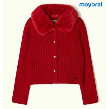 Mayoral Winter Girl Dark Red Cardigan Furry Collar