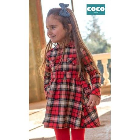 Coco Acqua Invierno Vestido niña Camisero Cuadros Rojos