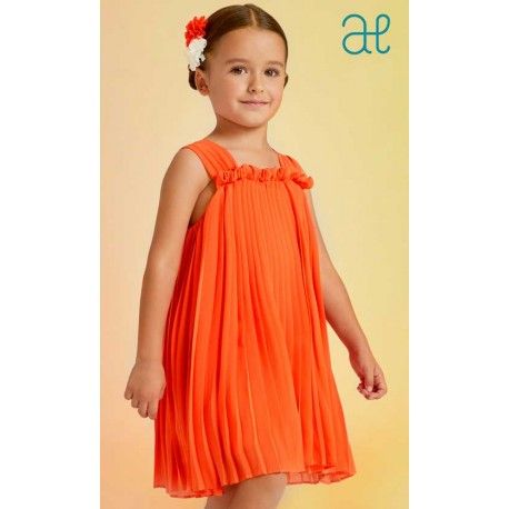 Abel & Lula Summer Girl Pleated Dress Grapefruit