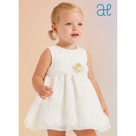 Abel & Lula Verano Vestido bebé niña Organza Bordado Blanco