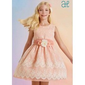 Abel & Lula Verano Vestido niña Organza Bordado Rosa
