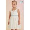 Abel & Lula Verano Vestido niña Tul Cuerpo Plisado Crudo Anís