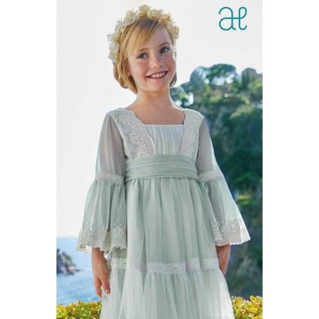Abel & Lula Summer Girl Embroidered Tulle Dress Beige and Anise