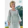 Abel & Lula Verano Vestido niña Tul Bordado Crudo Anís