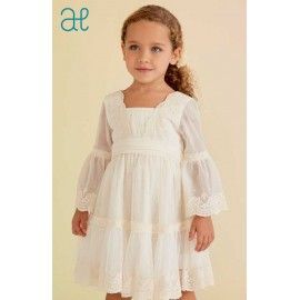 Abel & Lula Verano Vestido niña Tul Bordado Crudo