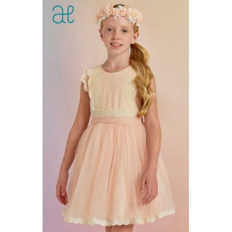 Abel & Lula Summer Girl Pink Dress Tulle with Plumetis