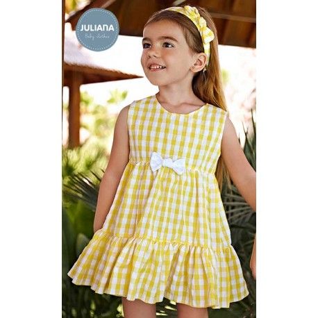 Juliana Summer Baby Girl Dress Yellow Squares