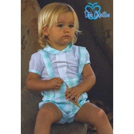 DBB Collection Verano Conjunto bebé niño Blanco y Cuadros Turquesa
